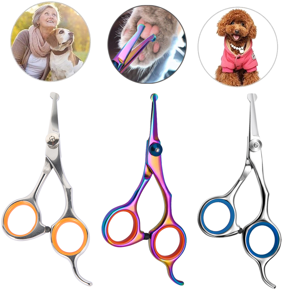 Grooming Scissors - 安全な丸頭ステンレス製ペット用ハサミ、犬猫用グルーミングハサミ、顔の毛切り、フードハサミ