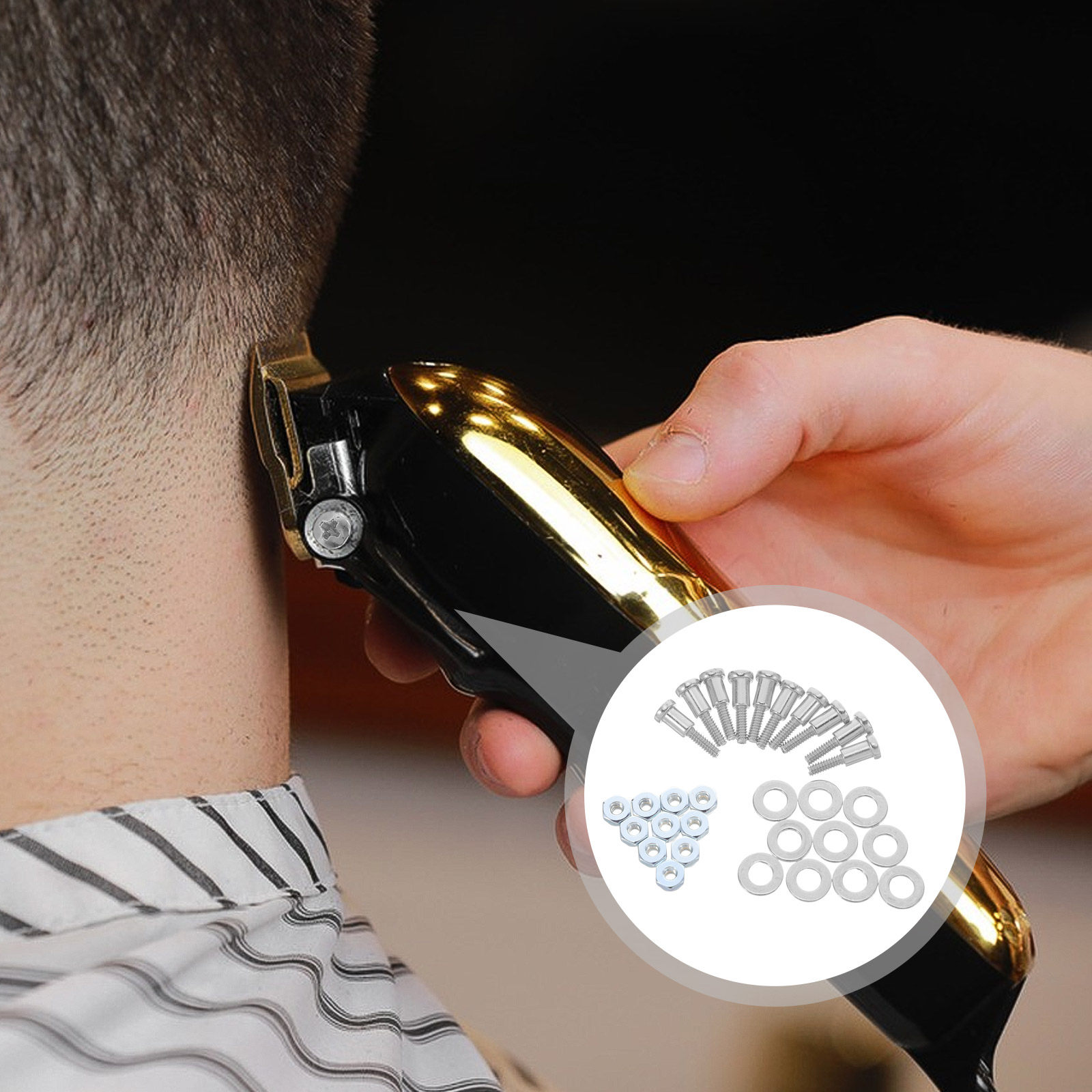 Hair Clipper - ヘアクリッパー修理用ネジセット。調整ロッド固定ネジ、ナット、ガスケット。確実な固定を実現。10セット入り。