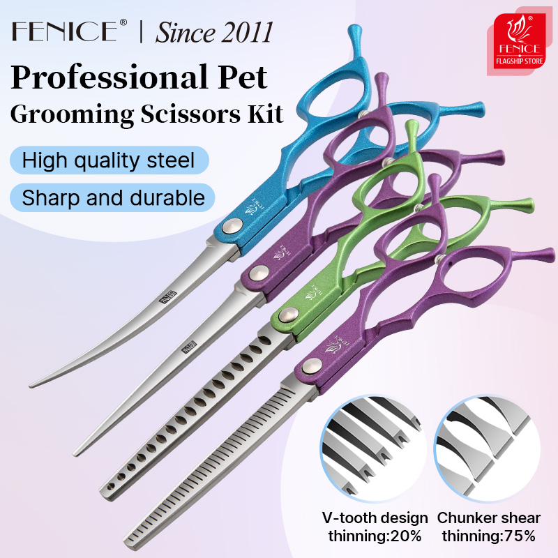 Grooming Scissors - Fenice 6.5 インチ カラフルなストレート カーブ シンニング