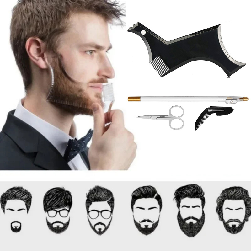 4点セットひげ整形キット、マルチカーブヘアラインテンプレート - Beard Trimmer のレビューと価格